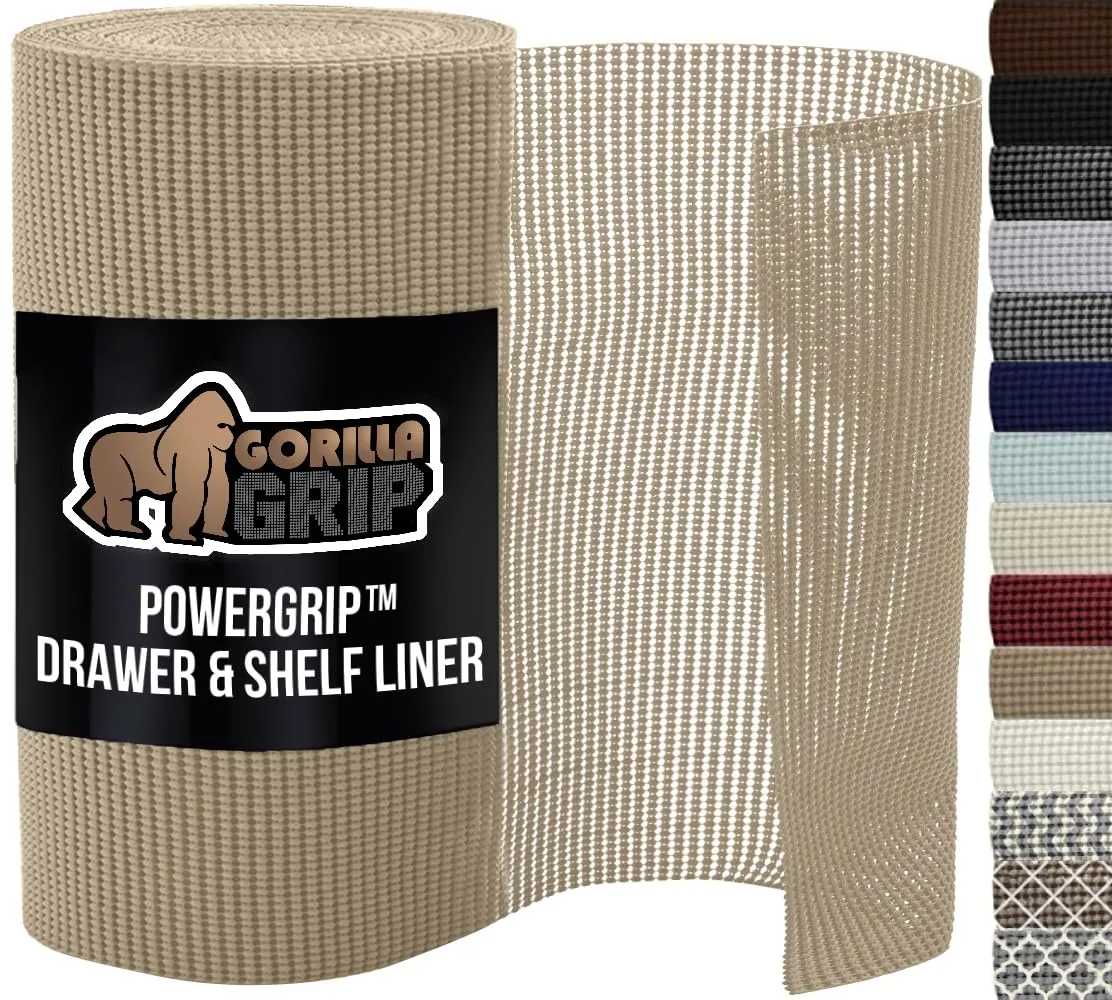 GORILLA GRIP powerGRIP Drawer Shelf and Cabinet Liner (12" x 10', Beige)