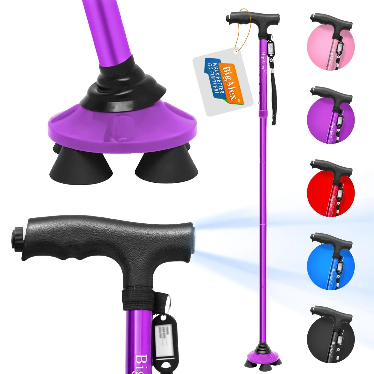 BigAlex Folding Walking Cane Review: LED Quad Base image 8